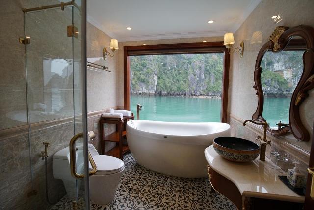 Luxury bathroom on Emperor cruise trips from Hanoi to Halong bay