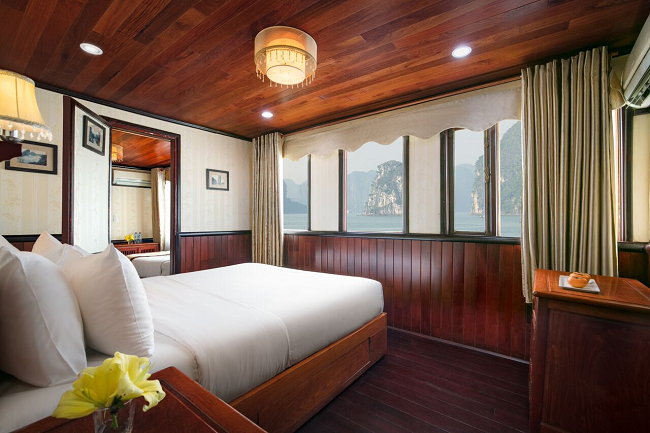 Family connecting cabin on 4star Garden Bay Legend cruise on your tours Halong bay