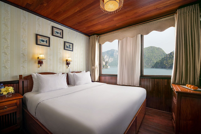 Double cabin on 4star Garden Bay Legend cruise on your Vietnam tour Halong bay
