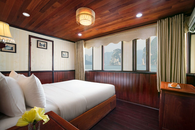 Double cabin on 4star Garden Bay Legend cruise on your Vietnam tours Halong bay