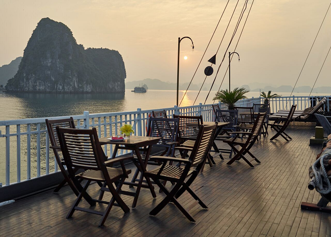 Sundesk on 4star Garden Bay Legend cruise on your Vietnam tours Halong bay