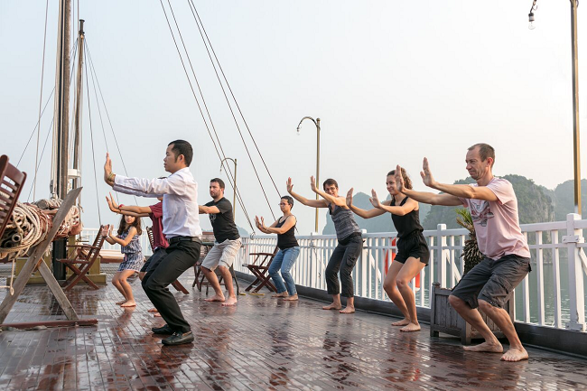 Sundesk on 4star Garden Bay Legend cruise on your Vietnam tours Halong bay