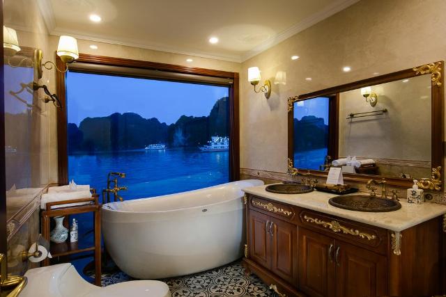 Luxury bathroom on Emperor cruise tours from Hanoi to Halong bay